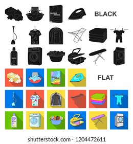 Dry cleaning equipment flat icons in set collection for design. Washing and ironing clothes vector symbol stock web illustration.