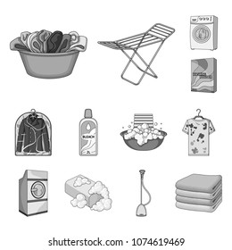 Dry cleaning equipment monochrome icons in set collection for design. Washing and ironing clothes vector symbol stock web illustration.