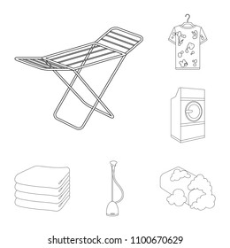 Dry cleaning equipment outline icons in set collection for design. Washing and ironing clothes vector symbol stock web illustration.
