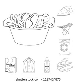Dry cleaning equipment outline icons in set collection for design. Washing and ironing clothes vector symbol stock web illustration.