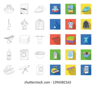 Dry cleaning equipment outline,flat icons in set collection design. Washing and ironing clothes vector symbol stock web illustration. Dry cleaning equipment outline,flat icons in set collection design. Washing and ironing clothes vector symbol stock web illustration.