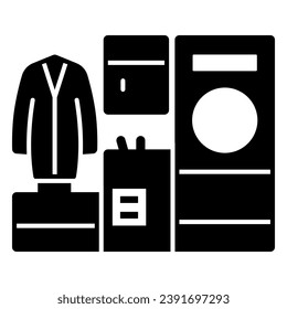 Dry cleaning equipment, washing machine and coat solid icon, cleaning concept, laundry vector sign on white background, glyph style icon for mobile concept and web design. Vector graphics
