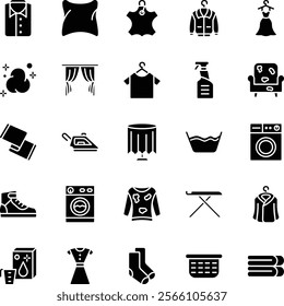 Dry cleaning glyph vector icons pack