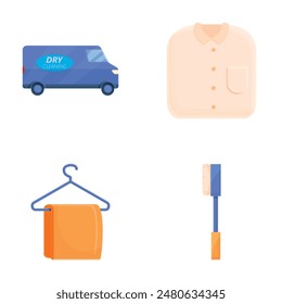 Dry cleaning icons set cartoon vector. Clean clothes in dry cleaning service. Service industry