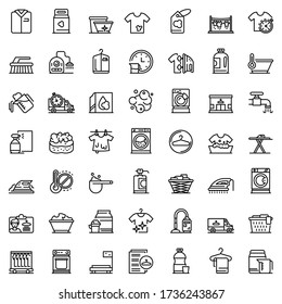 Juego de iconos de limpieza en seco. Conjunto de esquemas de iconos vectoriales de limpieza en seco para diseño web aislados en fondo blanco