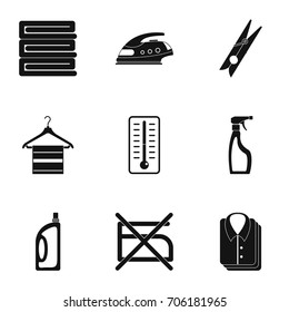 Dry cleaning icons set. Simple style set of 9 dry cleaning vector icons for web design