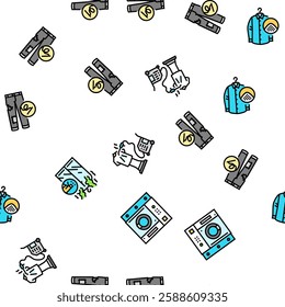 dry cleaning laundry wash service vector seamless pattern thin line illustration