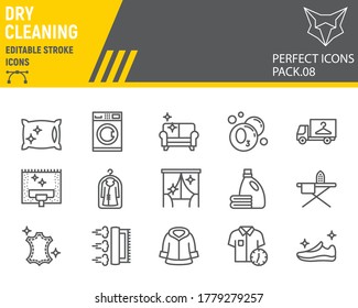 Dry cleaning line icon set, laundry symbols collection, vector sketches, logo illustrations, dry cleaning icons, washing signs linear pictograms, editable stroke