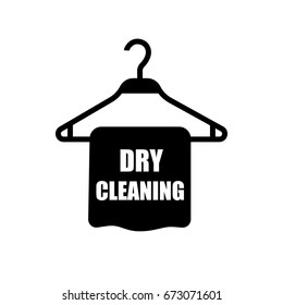 Dry cleaning logo with clothes hanger silhouette isolated on white background. Vector icon