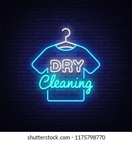 Dry Cleaning neon sign vector. Dry Cleaning Design template neon sign, light banner, neon signboard, nightly bright advertising, light inscription. Vector illustration