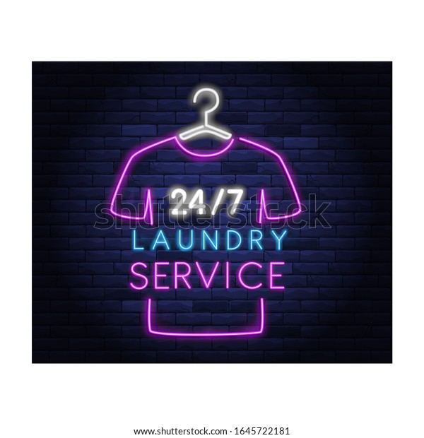 Dry Cleaning Service Neon Banner Laundry Stock Vector Royalty Free 1645722181