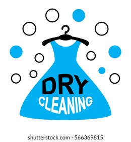 Dry Cleaning Vector Logo with a Hanger and Dress Isolated on White Background
