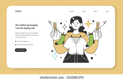 Dry clothes by hanging it on the drying rack for energy efficiency at home. Electricity consumption expenses. Inflation or economic recession effect. Flat vector illustration