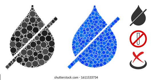 Dry composition of filled circles in various sizes and color hues, based on dry icon. Vector filled circles are organized into blue collage. Dotted dry icon in usual and blue versions.