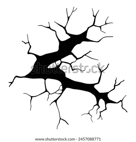 Dry crack. Ground hole crack, cracked craquelure and damaged wall texture. Geology damage earth surface, ground crack hole texture or earthquake wallpaper. Isolated vector sign on white background