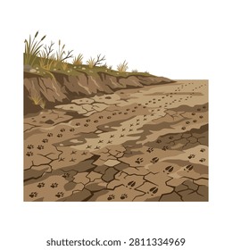 Dry cracked earth dirt trail illustration vector set for rural landscape and desert environment concepts.