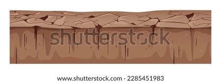 Dry cracked ground, arid clay soil cross section. Underground layer, broken waterless earth land, drought. Seamless wasteland. Geological flat graphic vector illustration isolated on white background