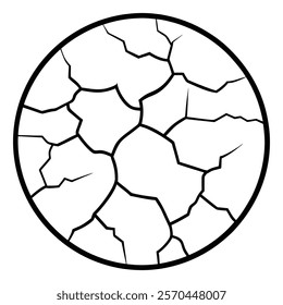 Dry cracked ground Surface crack sharp soil Broken glass effect Structure of cracks, Breaks land texture earthquake scratches isolated black and white vector silhouette 

