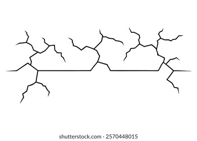Dry cracked ground Surface crack sharp soil Broken glass effect Structure of cracks, Breaks land texture earthquake scratches isolated black and white vector silhouette 
