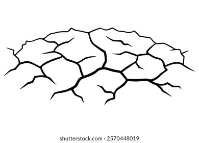 Dry cracked ground Surface crack sharp soil Broken glass effect Structure of cracks, Breaks land texture earthquake scratches isolated black and white vector silhouette 
