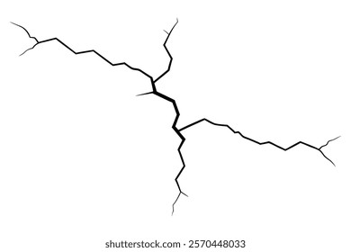 Dry cracked ground Surface crack sharp soil Broken glass effect Structure of cracks, Breaks land texture earthquake scratches isolated black and white vector silhouette 
