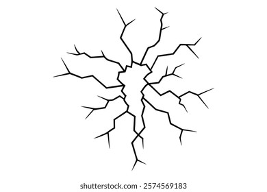 Dry cracked ground Surface crack sharp soil Broken glass effect Structure of cracks, Breaks land texture earthquake scratches isolated black and white vector silhouette 
