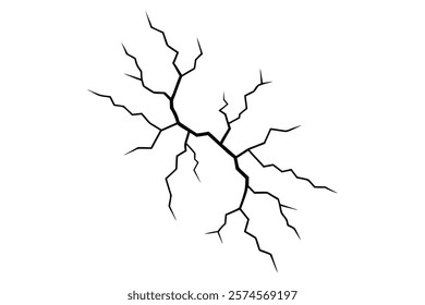 Dry cracked ground Surface crack sharp soil Broken glass effect Structure of cracks, Breaks land texture earthquake scratches isolated black and white vector silhouette 
