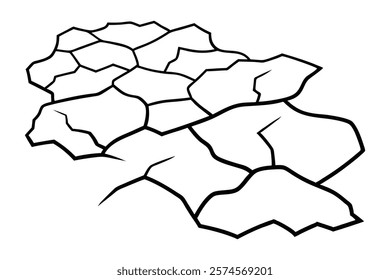 Dry cracked ground Surface crack sharp soil Broken glass effect Structure of cracks, Breaks land texture earthquake scratches isolated black and white vector silhouette 
