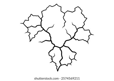Dry cracked ground Surface crack sharp soil Broken glass effect Structure of cracks, Breaks land texture earthquake scratches isolated black and white vector silhouette 
