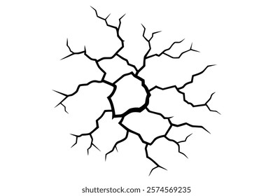 Dry cracked ground Surface crack sharp soil Broken glass effect Structure of cracks, Breaks land texture earthquake scratches isolated black and white vector silhouette 
