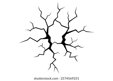 Dry cracked ground Surface crack sharp soil Broken glass effect Structure of cracks, Breaks land texture earthquake scratches isolated black and white vector silhouette 
