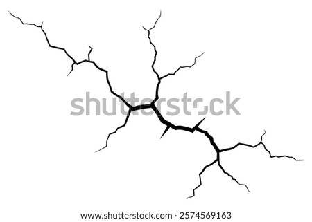 Dry cracked ground Surface crack sharp soil Broken glass effect Structure of cracks, Breaks land texture earthquake scratches isolated black and white vector silhouette 
