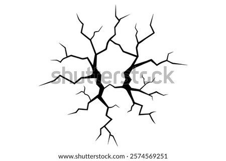 Dry cracked ground Surface crack sharp soil Broken glass effect Structure of cracks, Breaks land texture earthquake scratches isolated black and white vector silhouette 
