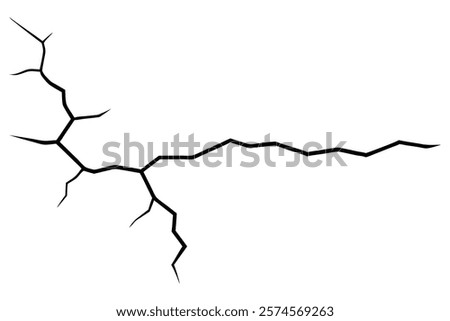 Dry cracked ground Surface crack sharp soil Broken glass effect Structure of cracks, Breaks land texture earthquake scratches isolated black and white vector silhouette 
