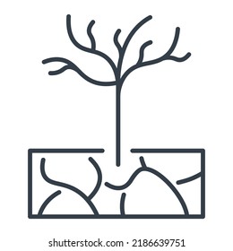 Dry dead tree growing in infertile soil, vector isolated flat icon, global warming concept.
