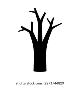 Dry dead tree icon. Black symbol of fires and ecological disasters with environmental damage and drought from high vector temperatures