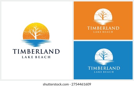 Dry Dead Tree with Lake River Creek Environment logo design