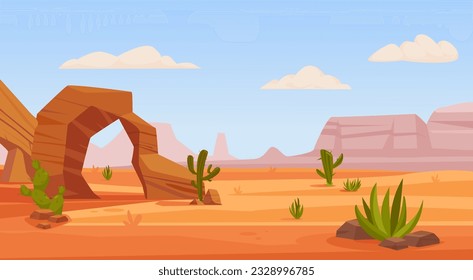 fondo de caricatura del desierto seco. un desierto caliente y sin fin con dunas y cactus de color amarillo arena. antecedentes naturales africanos y mexicanos