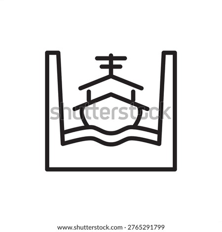 Dry dock icon symbolizing vessel maintenance, representing shipyard hardware, hull repair tools, maritime docking gear, basin drainage systems, and industrial port logistics for ship construction.