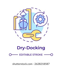 Dry docking multi color concept icon. Vessel repair service. Out of water maintenance. Technical ship management. Round shape line illustration. Abstract idea. Graphic design. Easy to use in booklet