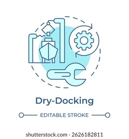 Dry docking soft blue concept icon. Vessel repair service. Out of water maintenance. Technical ship management. Round shape line illustration. Abstract idea. Graphic design. Easy to use in booklet