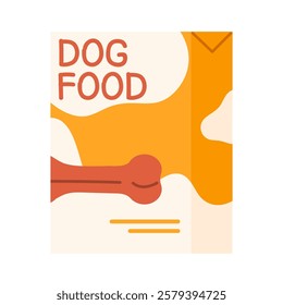 Dry dog ​​food in package. Pet feed. Healthy canine nutrition. Vector illustration in cartoon style. Isolated white background
