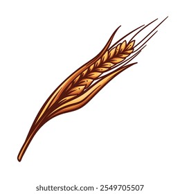 Dry ear of grains line icon. Outline hand drawn sketch of one ear with seeds, leaves and spikes, natural ripe plant of agricultural field. Farm, bakery, brewery mascot, color icon vector illustration