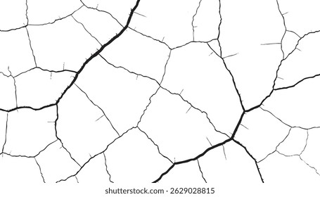 Vetor de textura de terra seca com esboço de rachadura. Solo rachado e sobreposição de detalhes do deserto. Padrão de parede de concreto branco sobre fundo limpo.