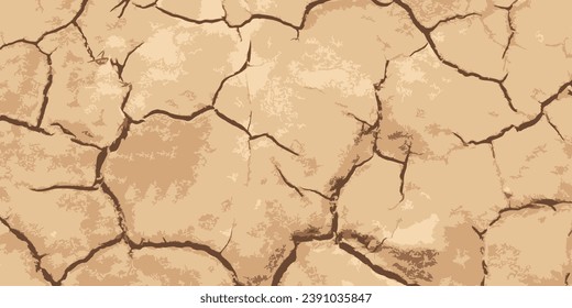 Dry earth vector. Dried ground - cracked mud background. Climate change drought concept.