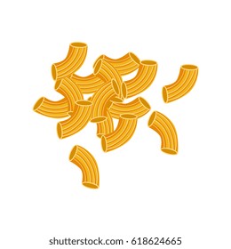 Dry elbow macaroni pasta. Raw pasta, macaroni, cartoon illustration
