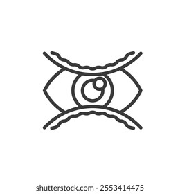 Dry eye, icon in line design. Dry, eye, irritation, discomfort, redness, tears on white background vector. Dry eye editable stroke icon