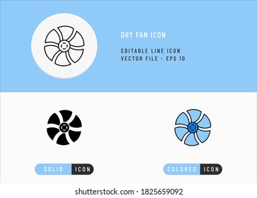 Dry fan icons set editable stroke vector illustration. Wind flow system concept. Icon line style on isolated background for ui mobile app, web design, and presentation.