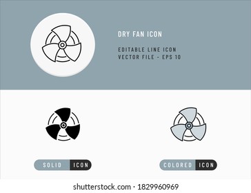 Iconos de ventilador secos configuran ilustración de vector de trazo editable. Concepto de sistema de flujo de viento. Estilo de línea de iconos en un fondo aislado para la aplicación móvil, el diseño web y la presentación.