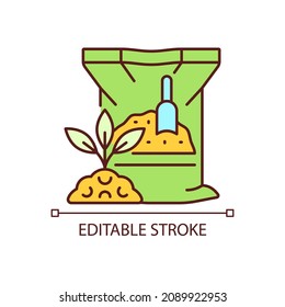 Dry fertilizer RGB color icon. Mixture of supplements for plants and crops. Chemical and organic nutrients. Growth increasing. Isolated vector illustration. Simple filled line drawing. Editable stroke